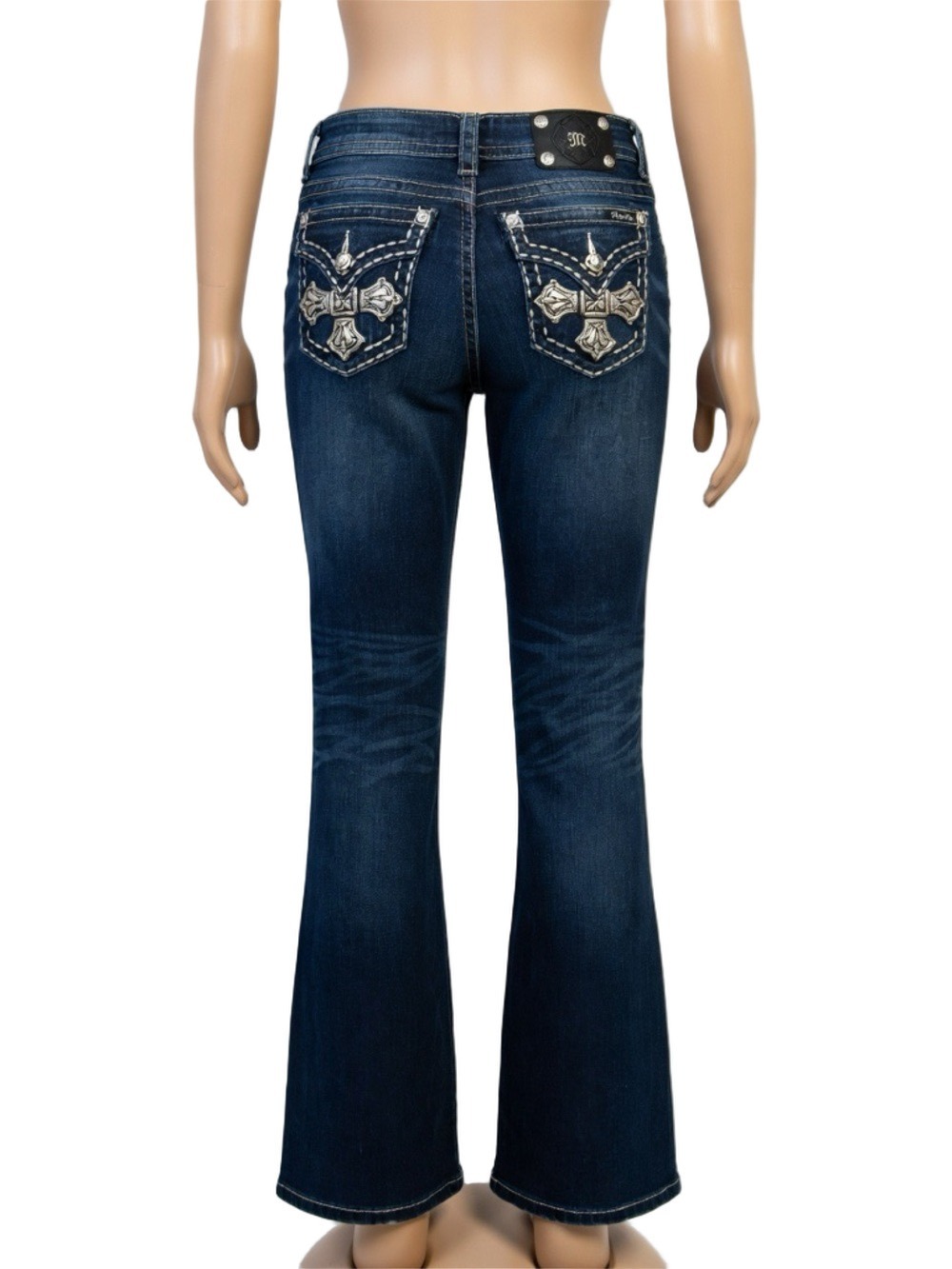 Miss Me Signature Boot Jeans Sz 30 Mid Rise Leafy Cross Embellished Rhinestones